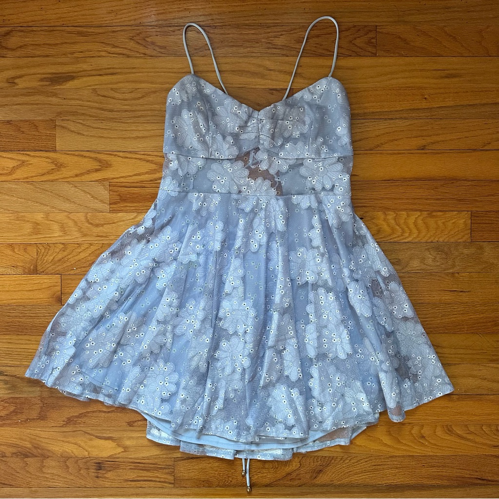 Nwt Hello Molly Light Blue Eyelet Floral Dress
